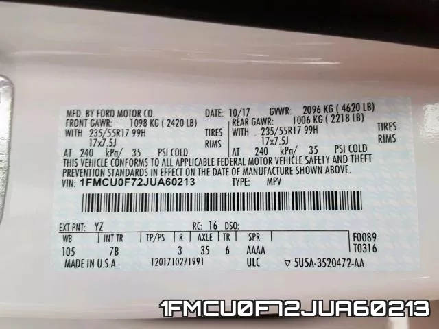 1FMCU0F72JUA60213 фото 2