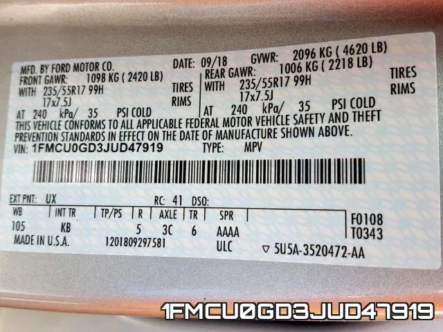 1FMCU0GD3JUD47919 фото 2