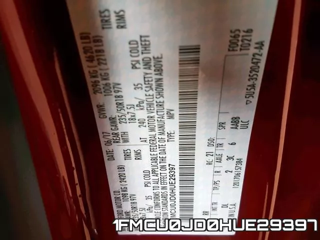 1FMCU0JD0HUE29397 фото 2