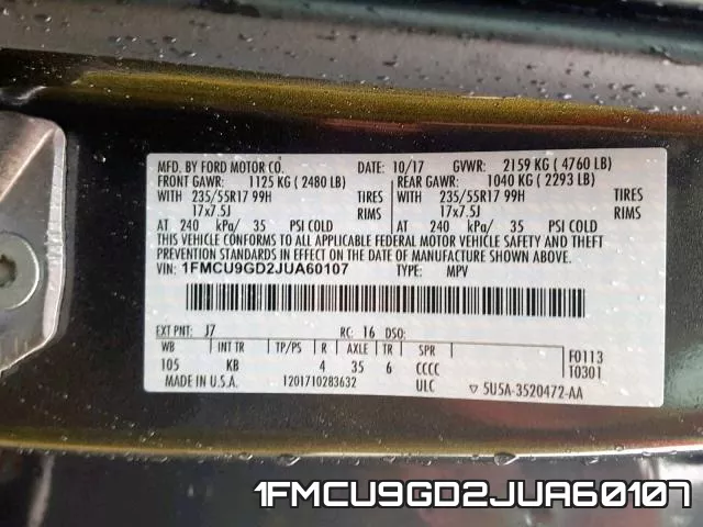 1FMCU9GD2JUA60107 фото 2