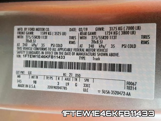1FTEW1E46KFB11433 фото 2
