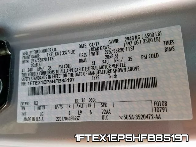1FTEX1EP5HFB85197 фото 2