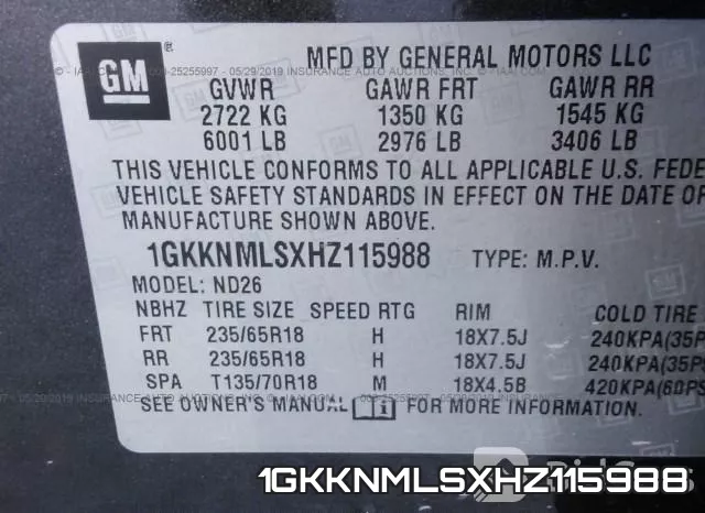 1GKKNMLSXHZ115988 фото 10