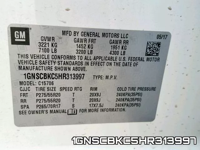 1GNSCBKC5HR313997 фото 2