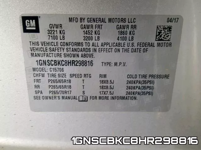 1GNSCBKC8HR298816 фото 2