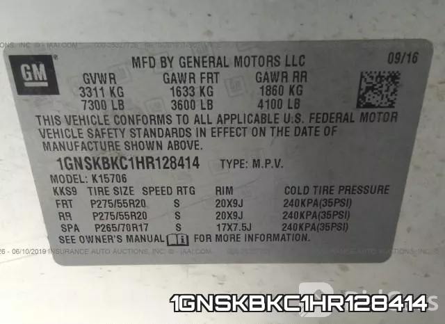 1GNSKBKC1HR128414 фото 10