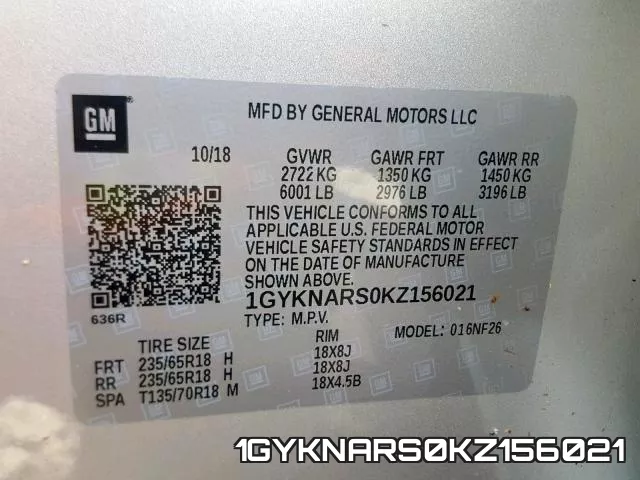 1GYKNARS0KZ156021 фото 2