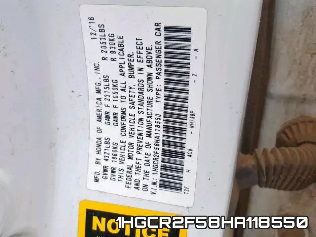 1HGCR2F58HA118550 фото 2