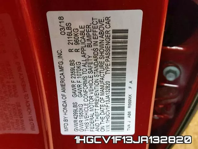 1HGCV1F13JA132820 фото 2