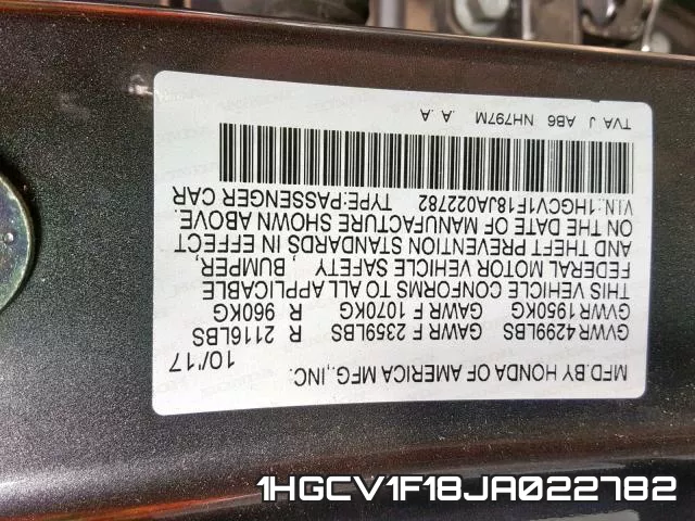 1HGCV1F18JA022782 фото 2