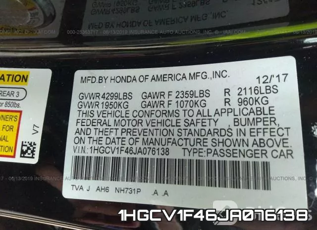 1HGCV1F46JA076138 фото 10