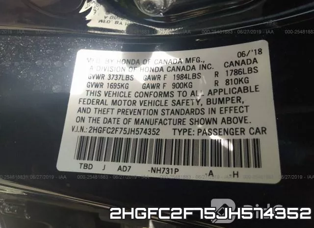 2HGFC2F75JH574352 фото 10