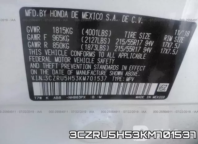 3CZRU5H53KM701537 фото 10