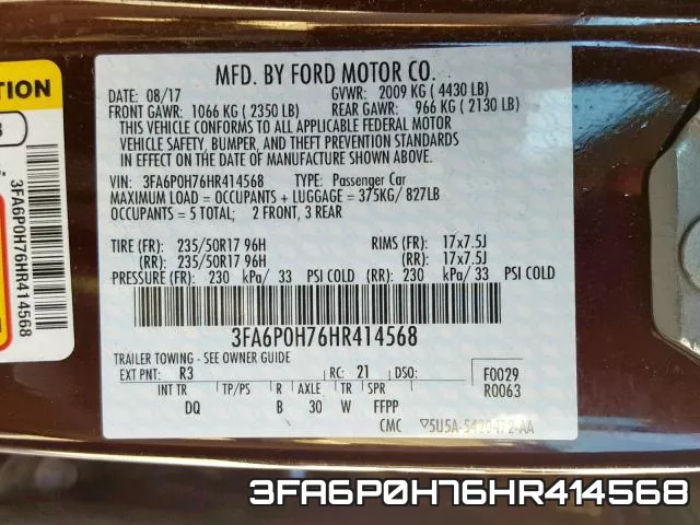 3FA6P0H76HR414568 фото 2