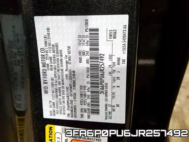 3FA6P0PU6JR257492 фото 2