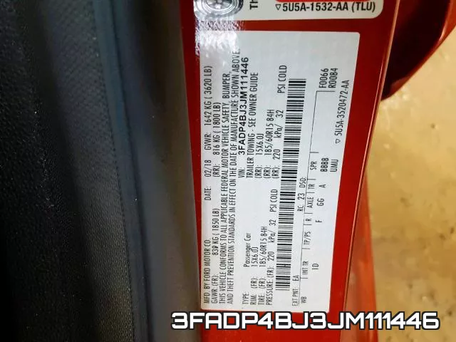 3FADP4BJ3JM111446 фото 2