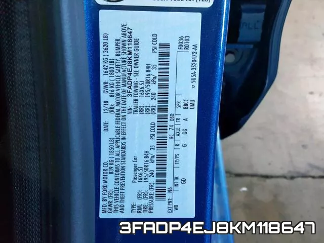 3FADP4EJ8KM118647 фото 2