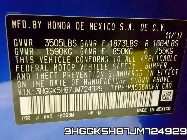 3HGGK5H87JM724929 фото 2