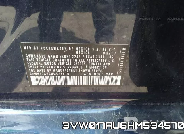 3VW017AU6HM534570 фото 9
