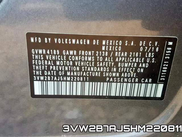 3VW2B7AJ5HM220811 фото 2