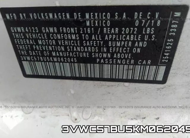 3VWC57BU5KM062045 фото 10
