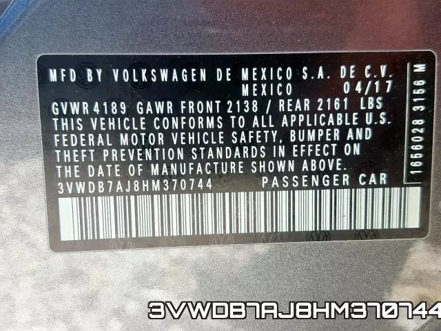 3VWDB7AJ8HM370744 фото 2