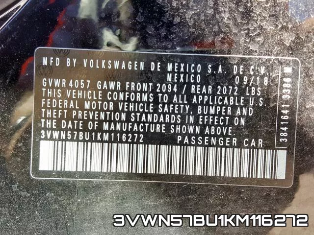 3VWN57BU1KM116272 фото 2