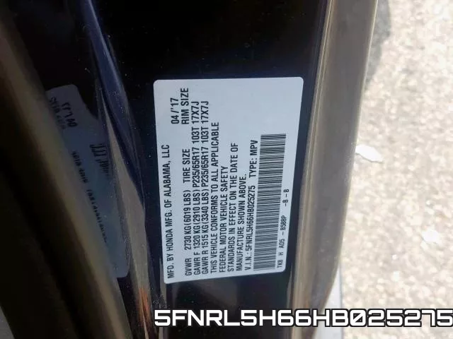5FNRL5H66HB025275 фото 2