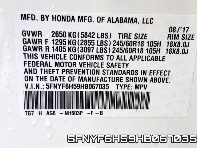 5FNYF6H59HB067035 фото 2