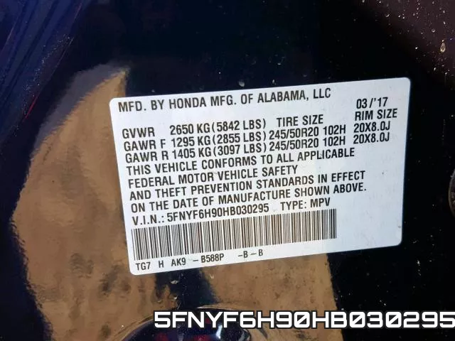 5FNYF6H90HB030295 фото 2