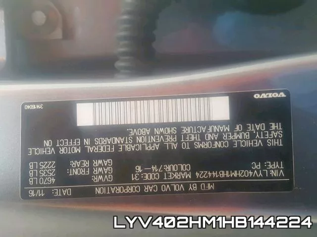 LYV402HM1HB144224 фото 2