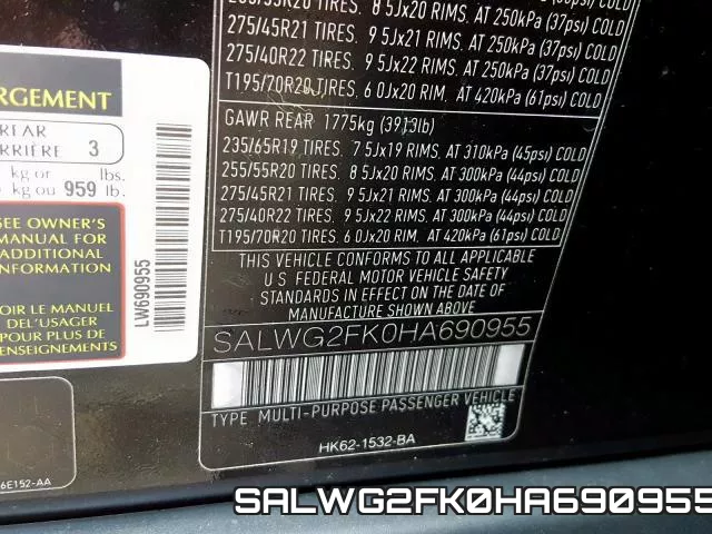 SALWG2FK0HA690955 фото 2