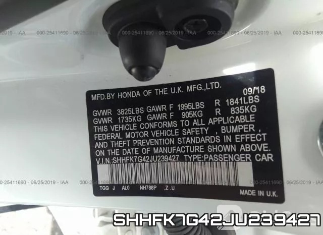 SHHFK7G42JU239427 фото 9