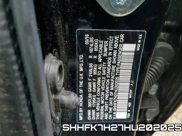 SHHFK7H27HU202025 фото 2
