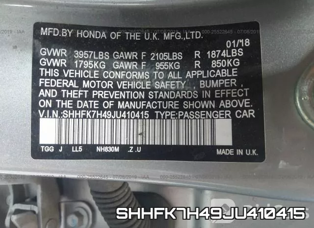 SHHFK7H49JU410415 фото 10