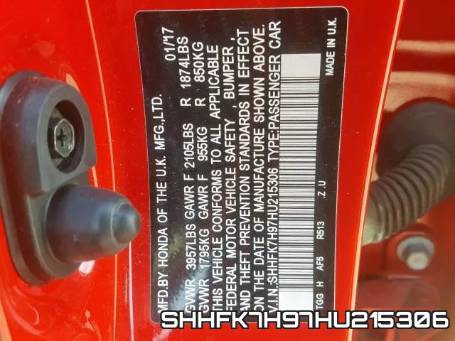SHHFK7H97HU215306 фото 2