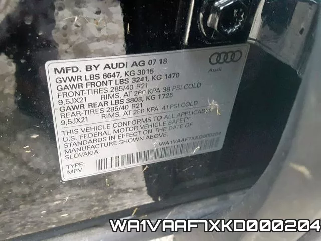 WA1VAAF7XKD000204 фото 2