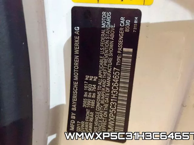 WMWXP5C31H3C64657 фото 2