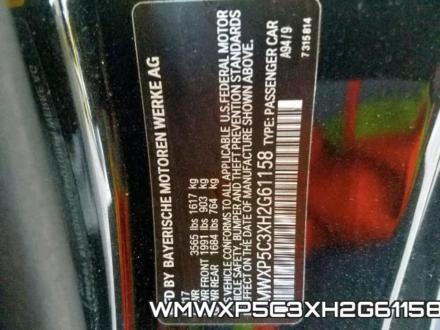 WMWXP5C3XH2G61158 фото 2