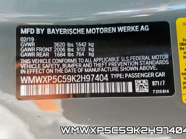 WMWXP5C59K2H97404 фото 2