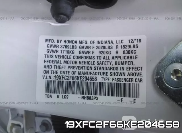 19XFC2F66KE204658 фото 10