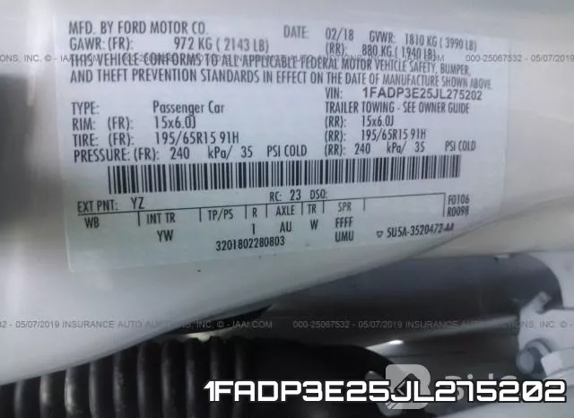1FADP3E25JL275202 фото 10