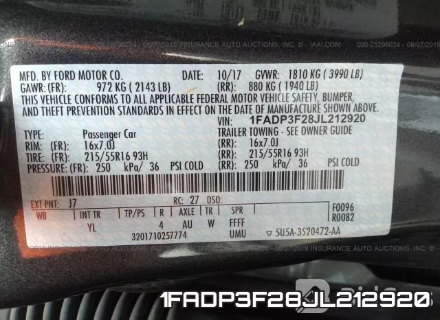 1FADP3F28JL212920 фото 10