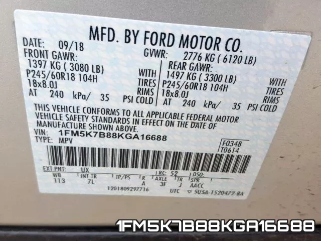 1FM5K7B88KGA16688 фото 2