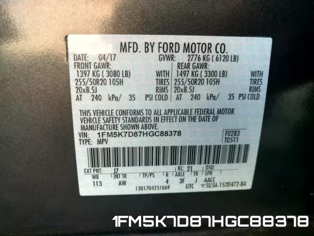 1FM5K7D87HGC88378 фото 2