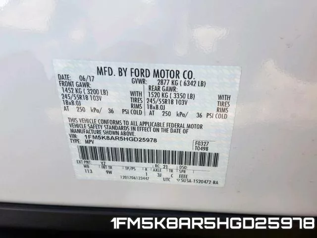 1FM5K8AR5HGD25978 фото 2