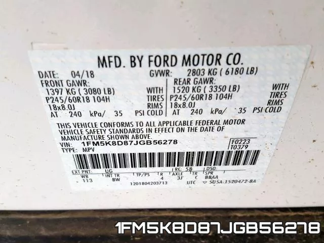 1FM5K8D87JGB56278 фото 2