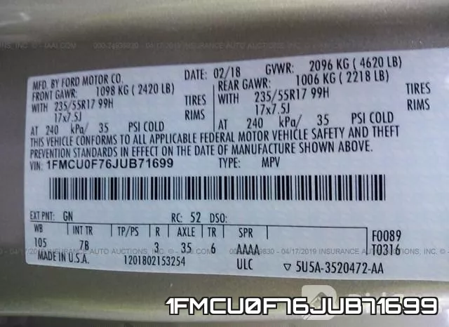 1FMCU0F76JUB71699 фото 10
