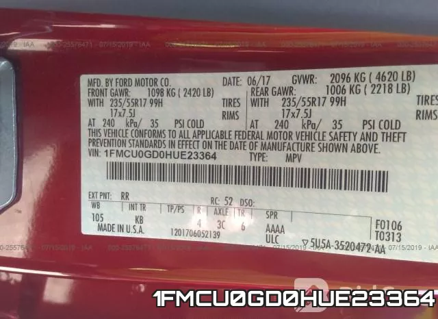 1FMCU0GD0HUE23364 фото 10