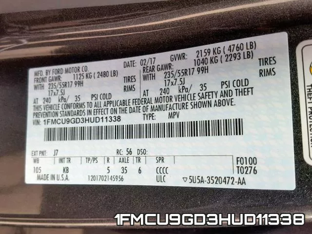1FMCU9GD3HUD11338 фото 2